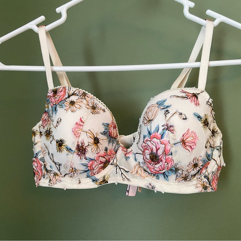 Victoria's Secret Floral Print Bra - Cream and Pink